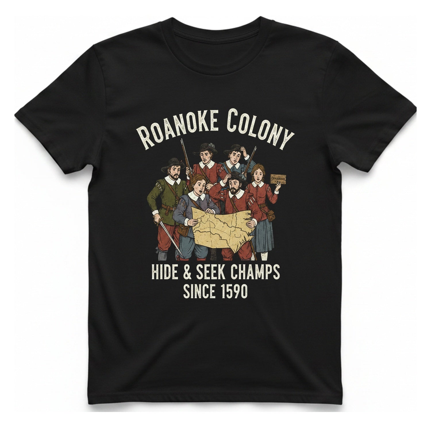 Roanoke Colony Hide And Seek T-Shirt - Black front