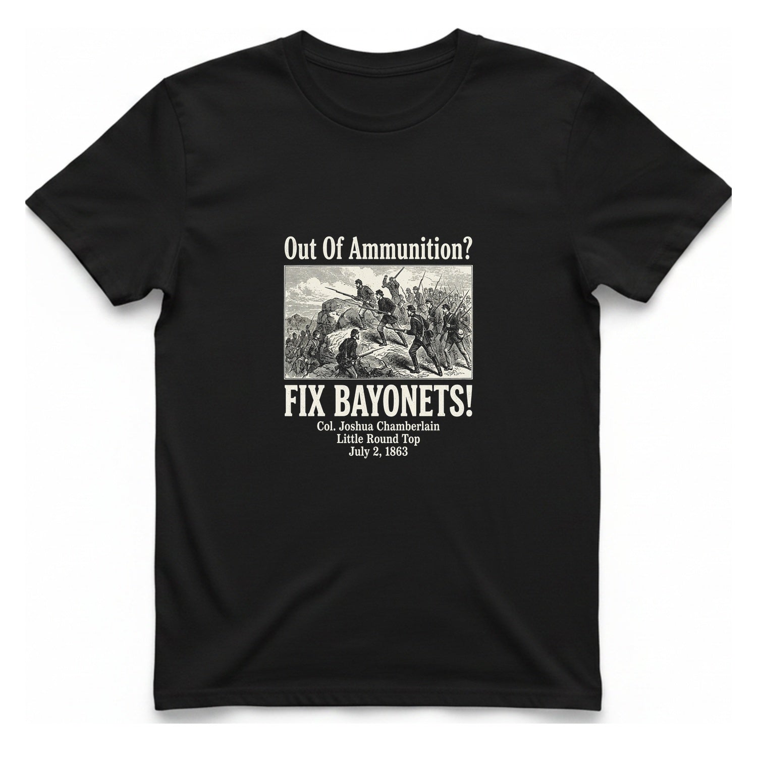 Out of Ammunition Fix Bayonets T-Shirt - Black front