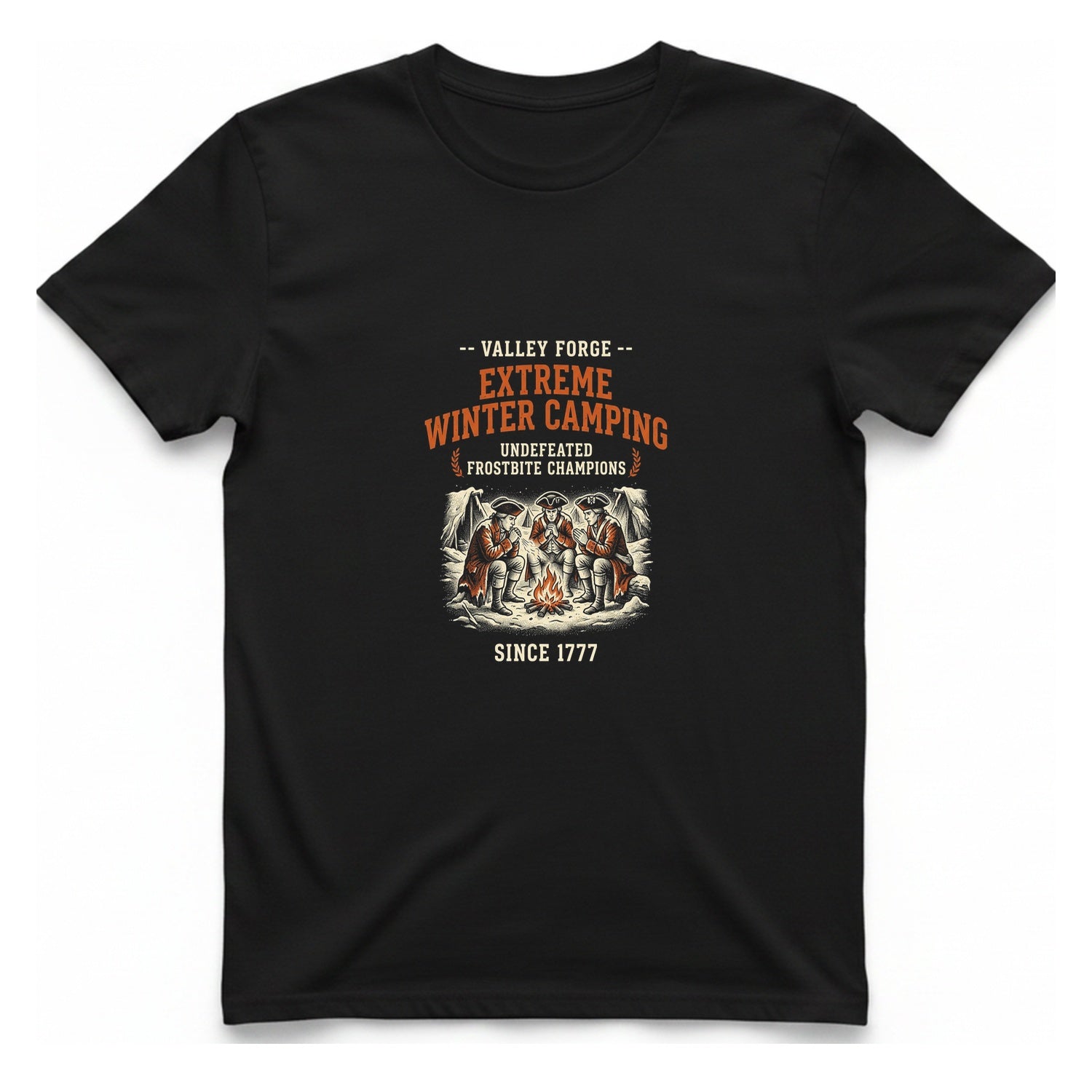 Valley Forge Winter Camping T-Shirt - Black front