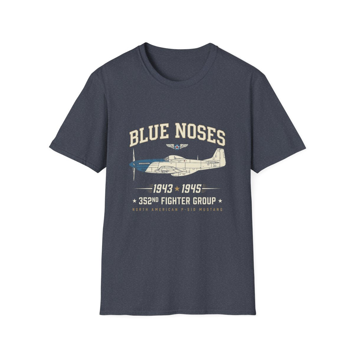Blue Nosed Fighter Group T-Shirt - Heather Navy front