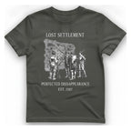 Lost Settlement Disappearance T-Shirt - Charcoal front