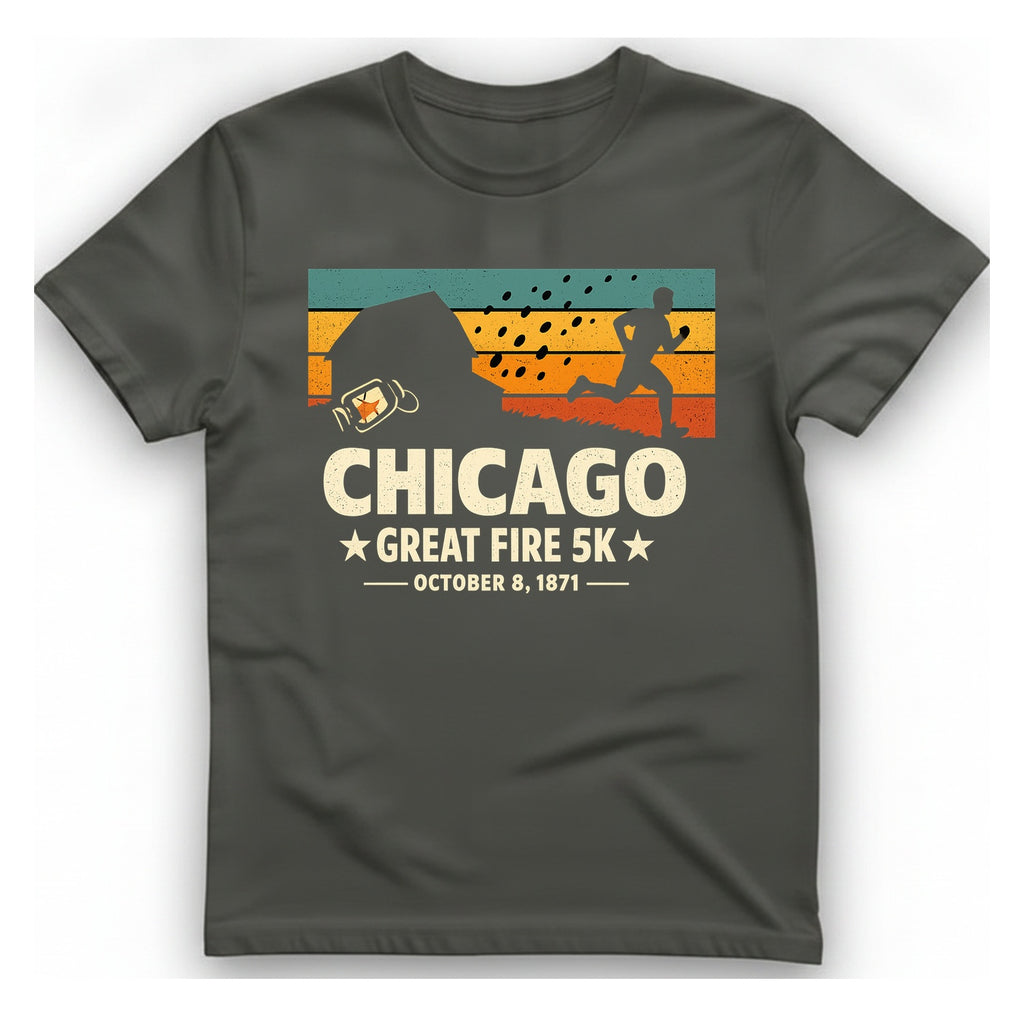 Chicago Great Fire 5K Retro T-Shirt - Charcoal front