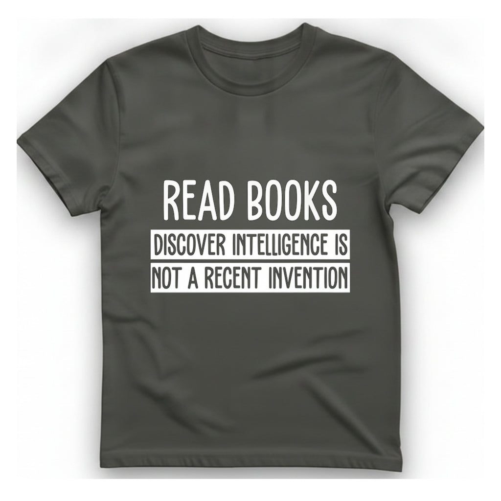 Read Books Discover Intelligence T-Shirt - Charcoal front