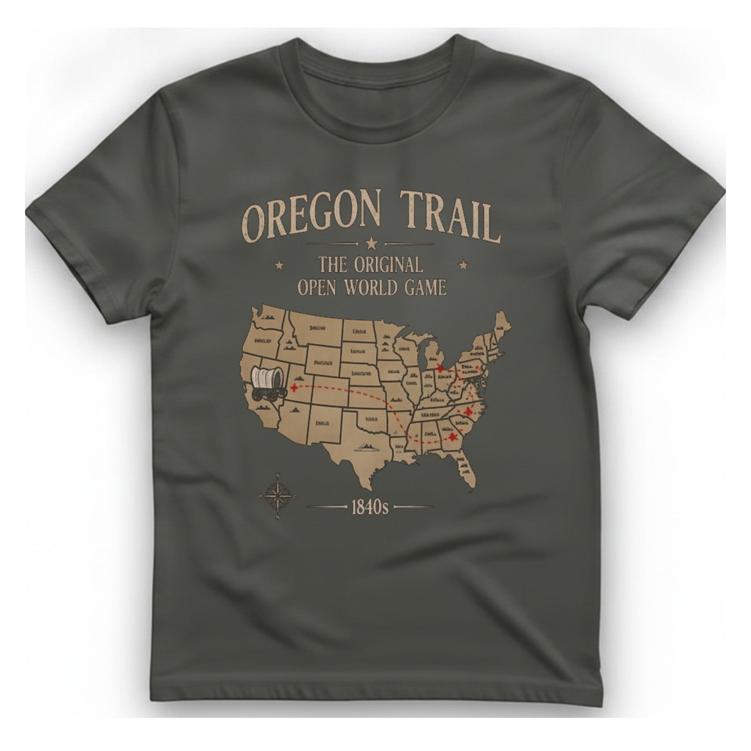 Oregon Trail The Original Open T-Shirt - Charcoal front