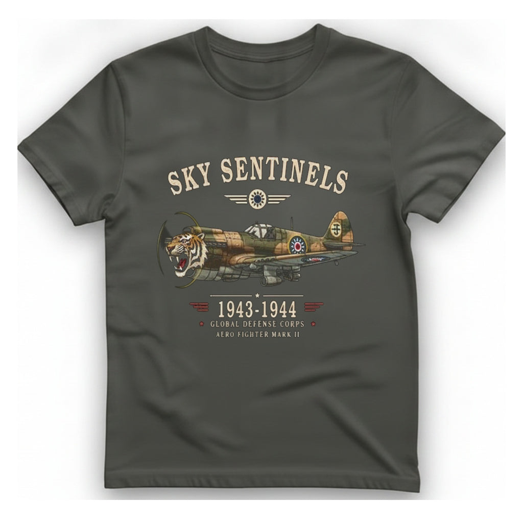 Sky Sentinels Fighter Plane T-Shirt - Charcoal front