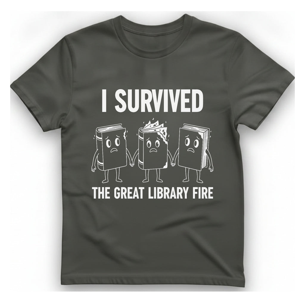 I Survived The Great Library T-Shirt - Charcoal front