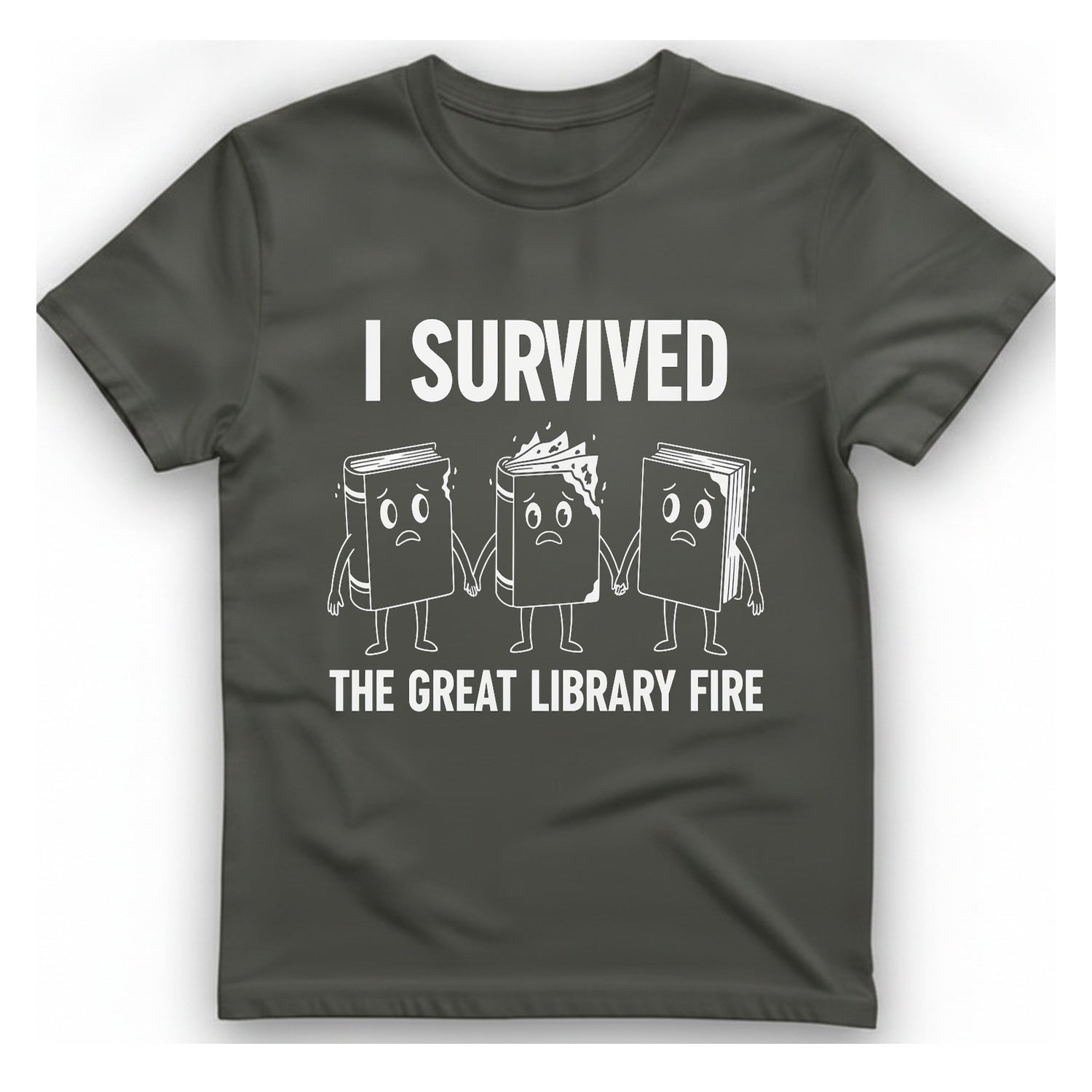 I Survived The Great Library T-Shirt - Charcoal front