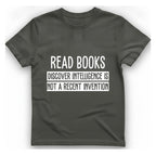 Read Books Discover Intelligence T-Shirt - Charcoal front