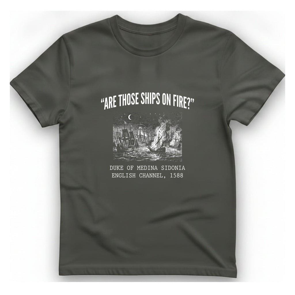 Spanish Armada Fire Ships T-Shirt - Charcoal front