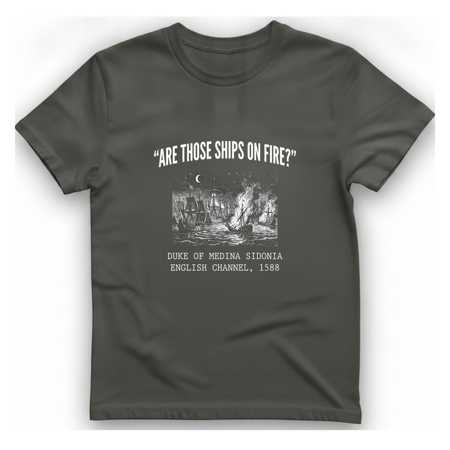 Spanish Armada Fire Ships T-Shirt - Charcoal front