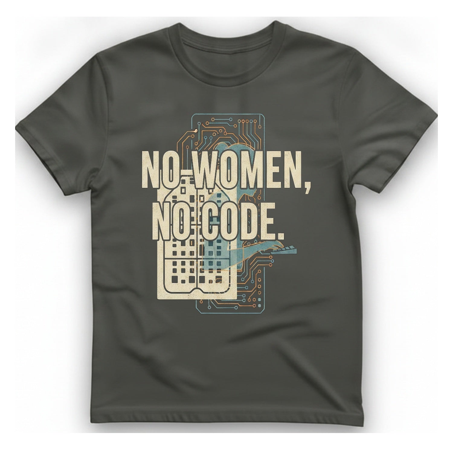 No Women No Code T-Shirt - Charcoal front