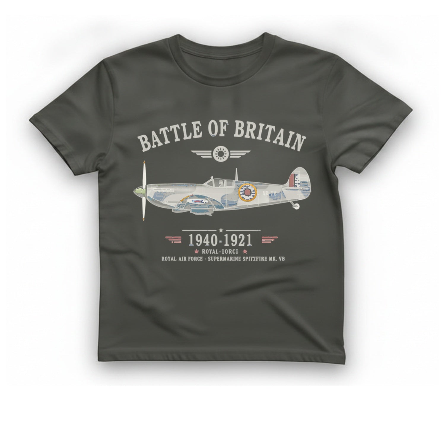 Battle of Britain Spitfire T-Shirt - Charcoal front