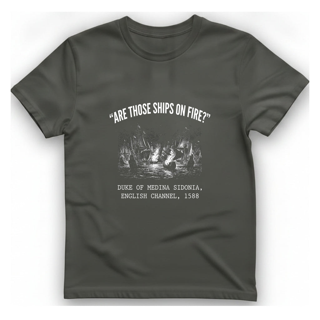 Spanish Armada Fire Ships T-Shirt - Charcoal front