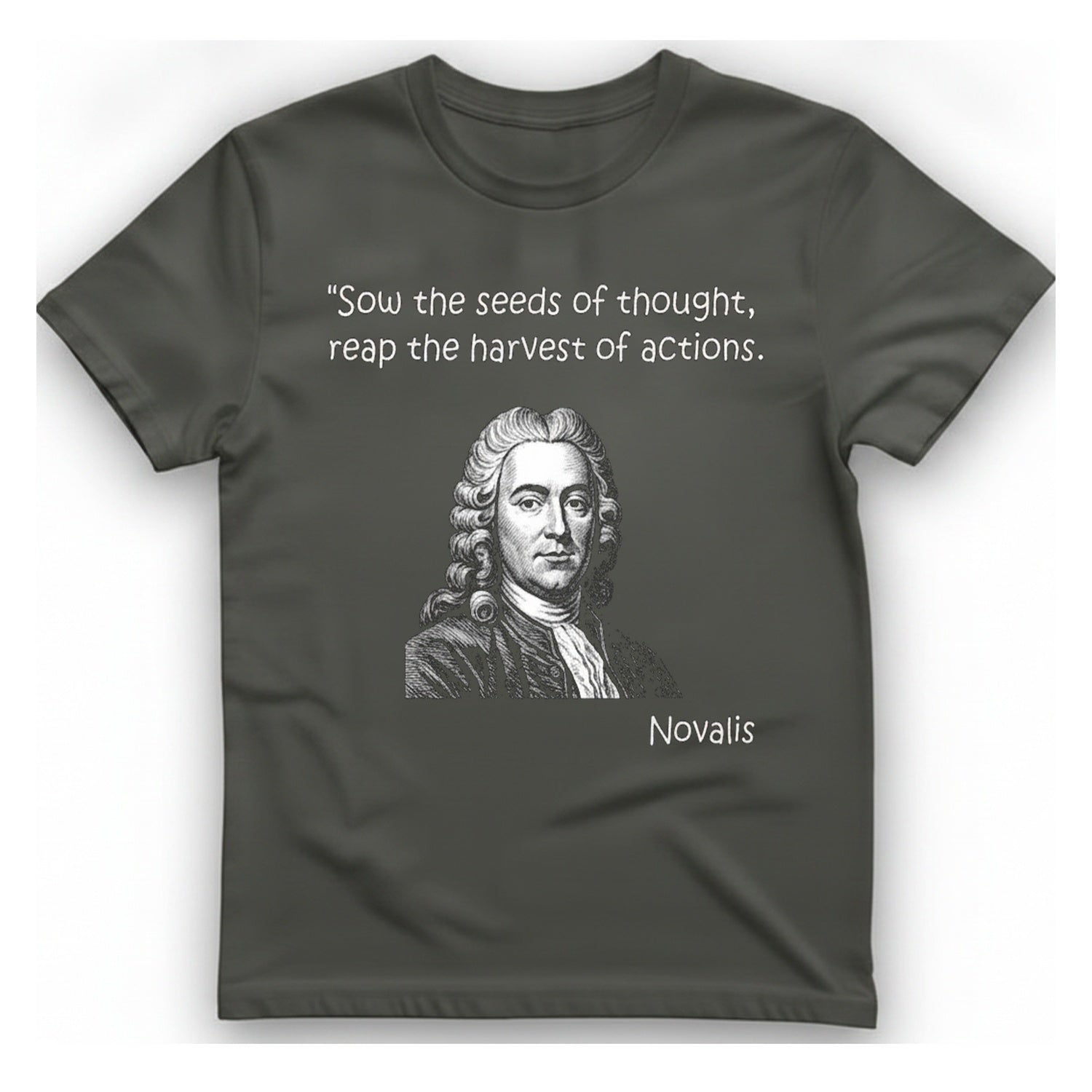 Novalis Seeds Thought T-Shirt - Charcoal front