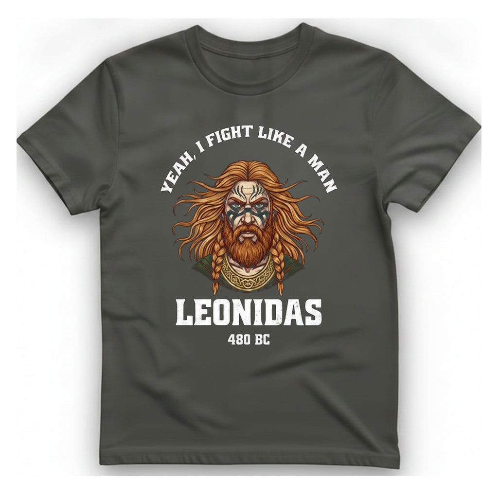 Leonidas Fight Like Man T-Shirt - Charcoal front