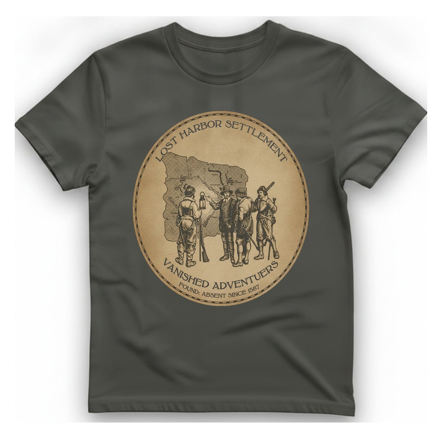 Lost Harbor Settlement T-Shirt - Charcoal front