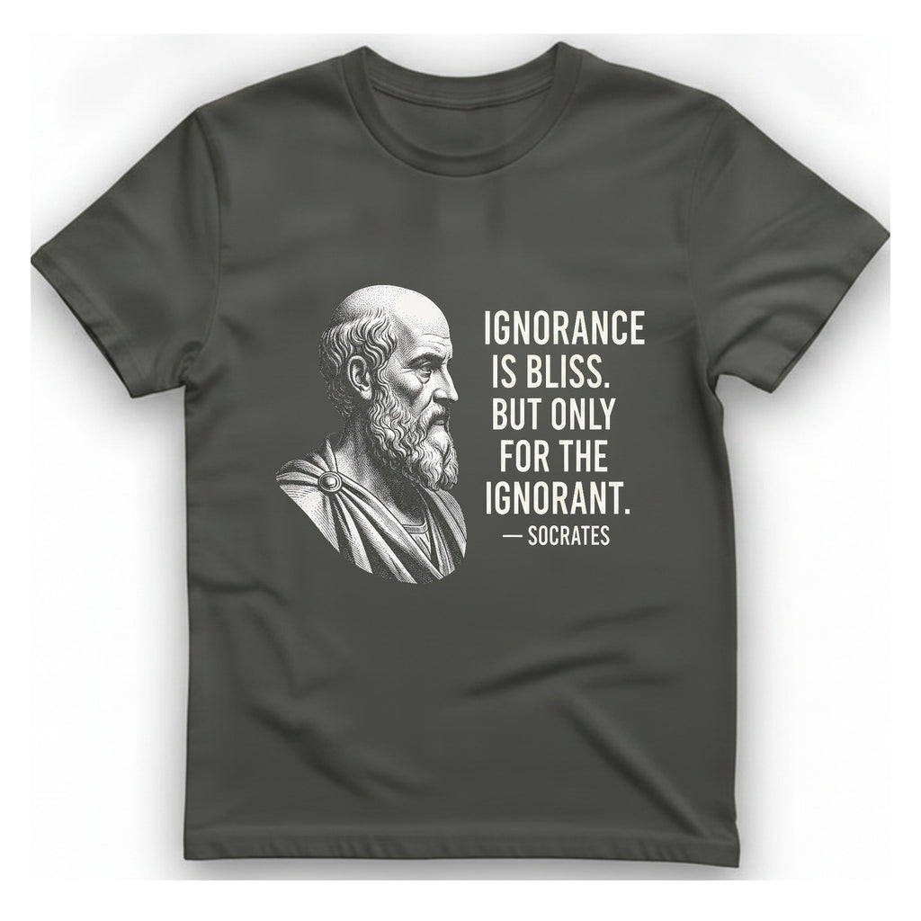 Socrates Ignorance Is Bliss Quote T-Shirt - Charcoal front