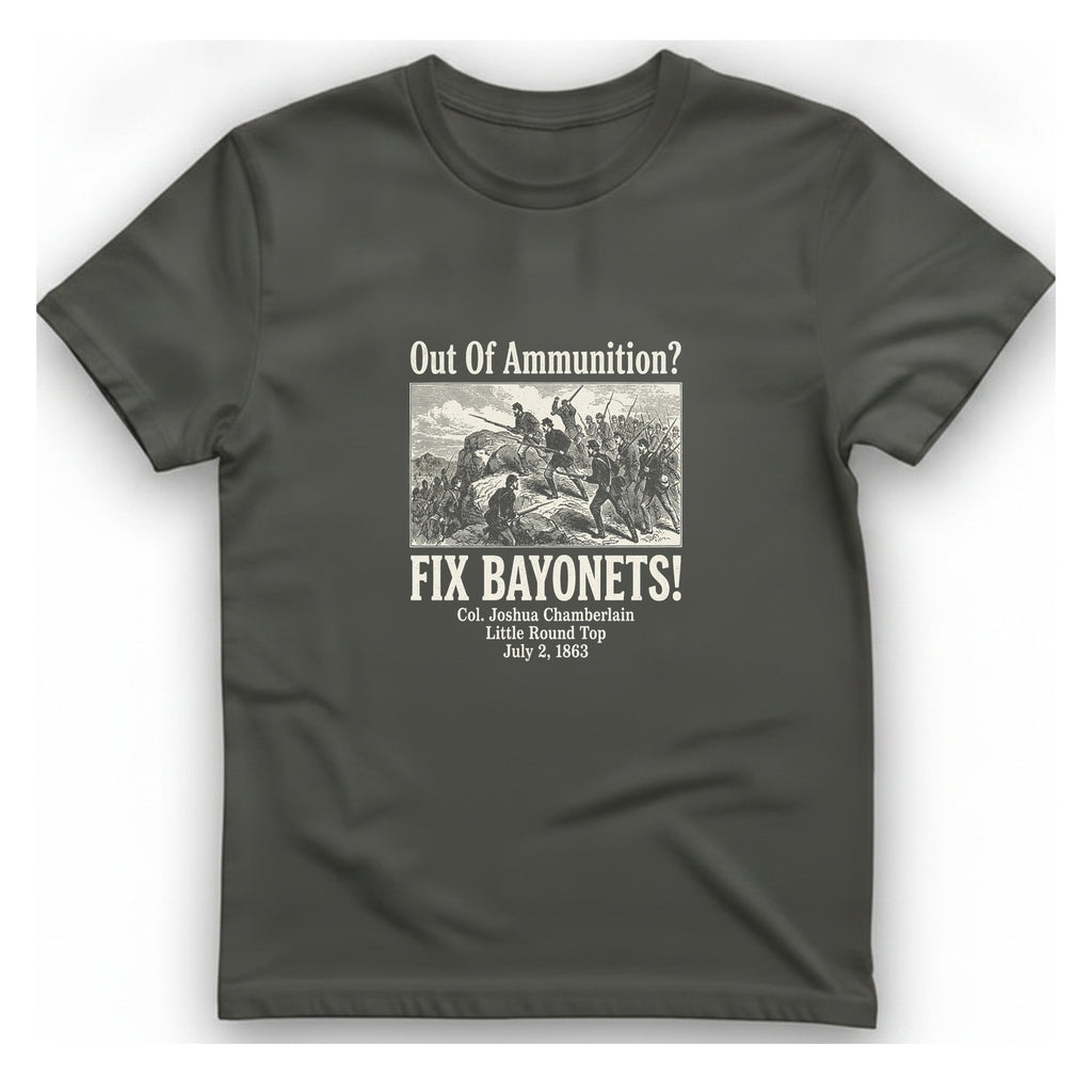 Out of Ammunition Fix Bayonets T-Shirt - Charcoal front