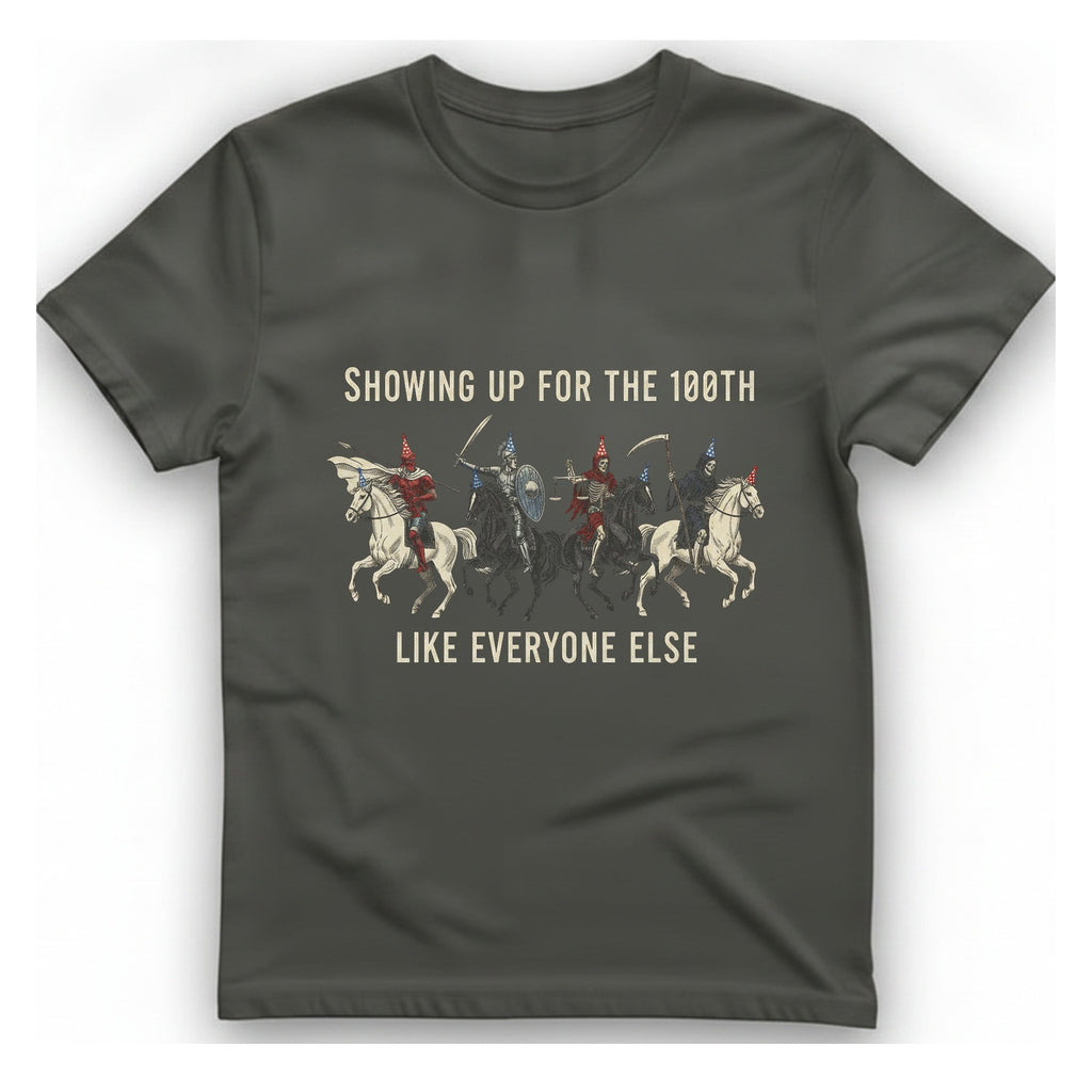 Showing Up For The 100Th T-Shirt - Charcoal front