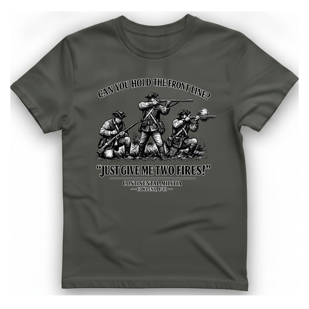Continental Militia Two Fires Cowpens T-Shirt - Charcoal front