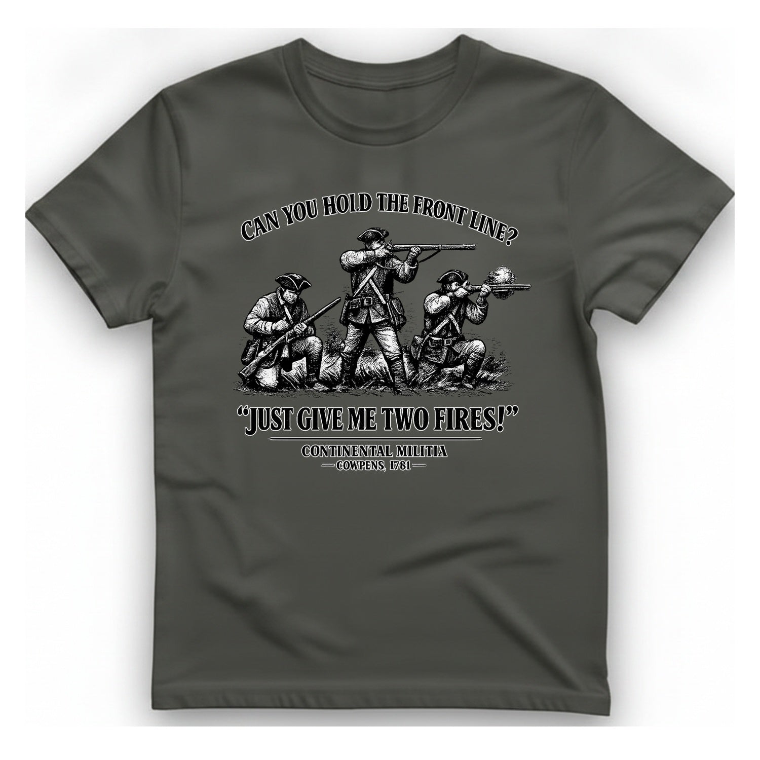 Continental Militia Two Fires Cowpens T-Shirt - Charcoal front