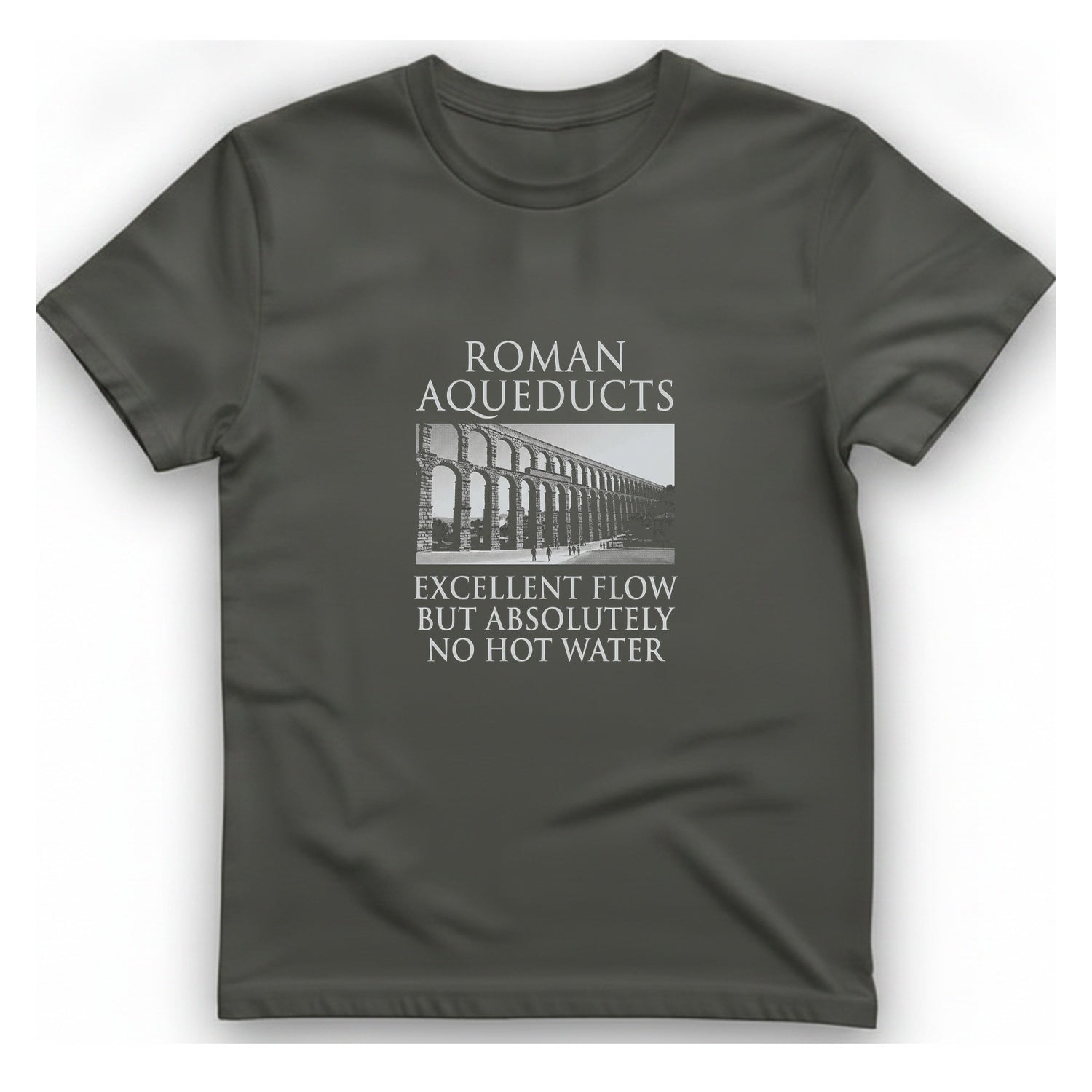 Roman Aqueducts Service Review T-Shirt - Charcoal front