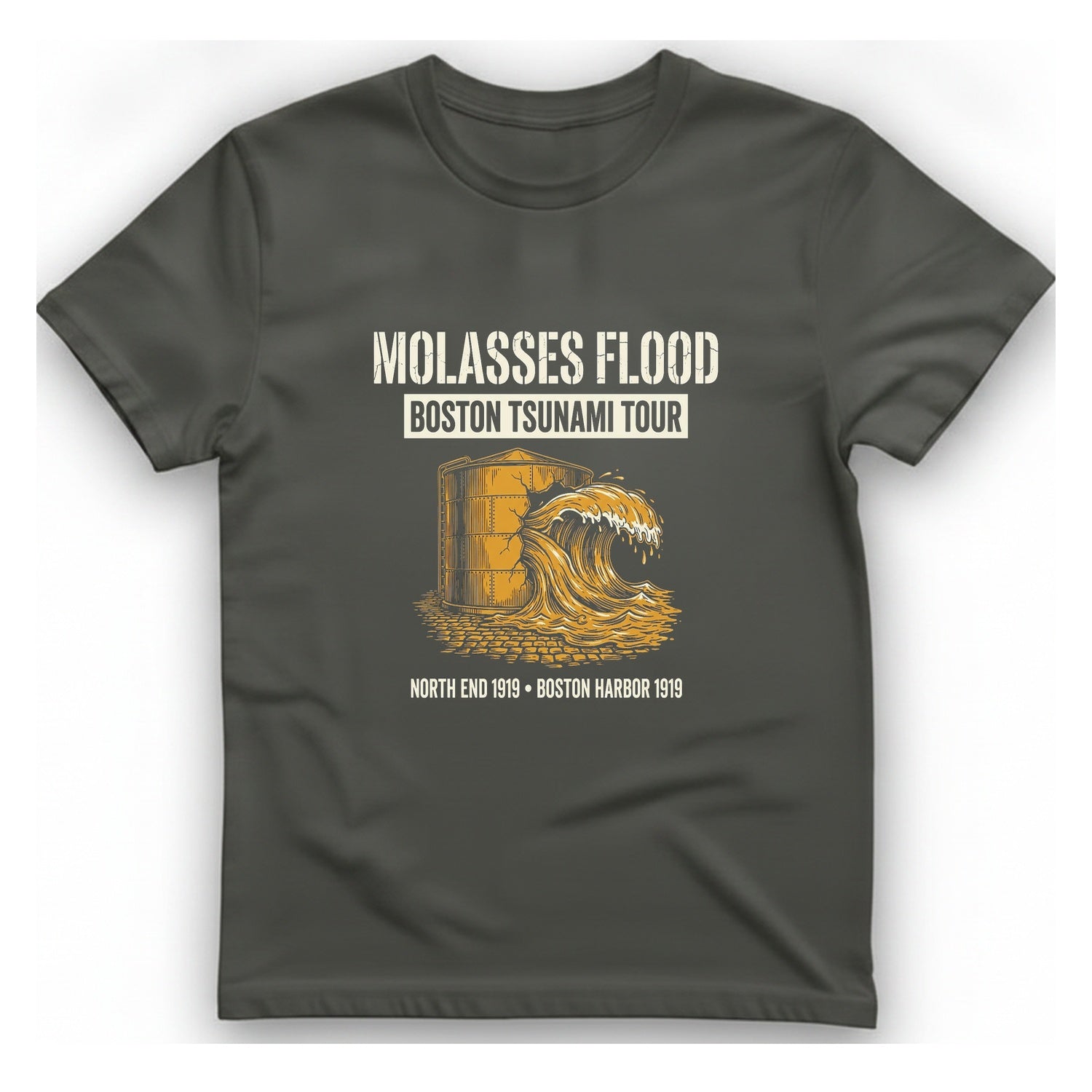 Boston Molasses Flood Tour T-Shirt - Charcoal front
