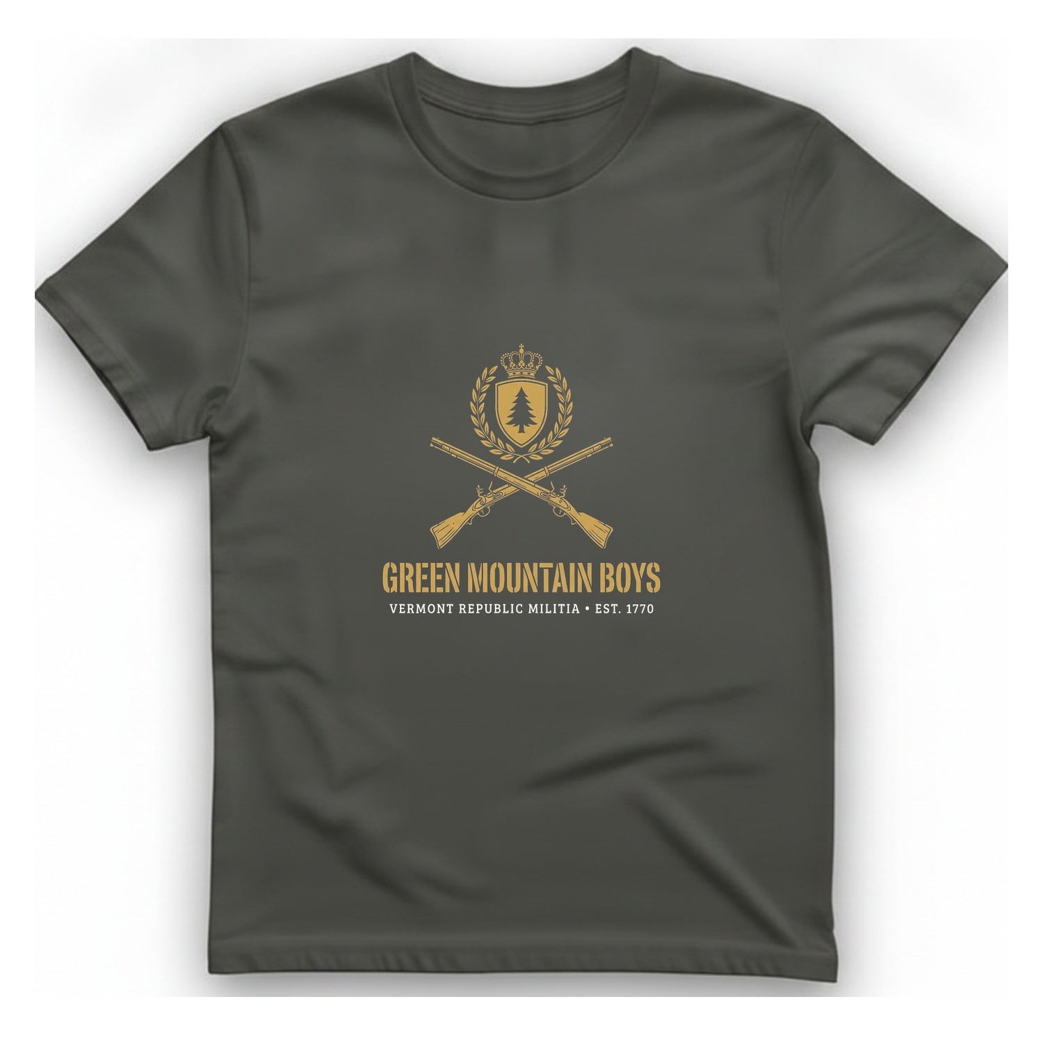Green Mountain Boys Crest T-Shirt - Charcoal front