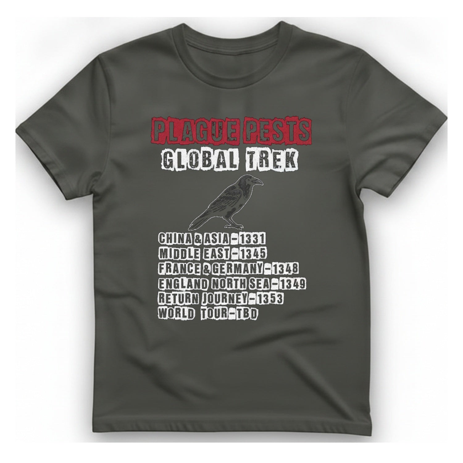 Plague Pests Global Trek T-Shirt - Charcoal front