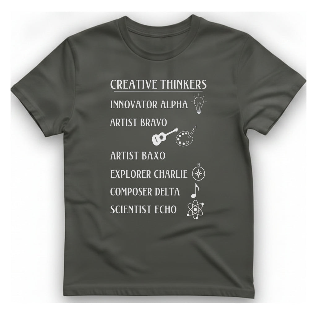 Creative Thinkers List T-Shirt - Charcoal front