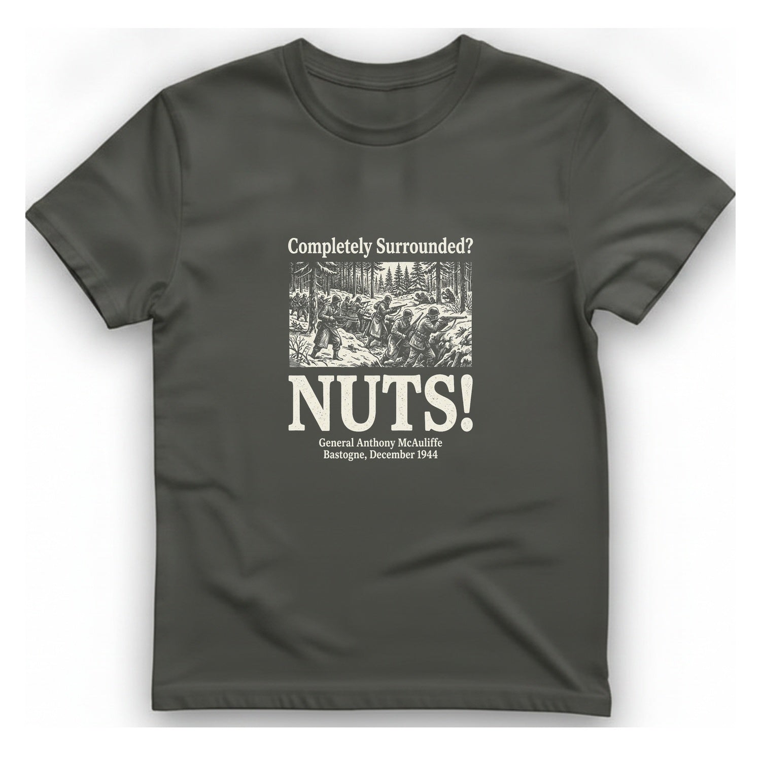 Bastogne Nuts Defiance T-Shirt - Charcoal front