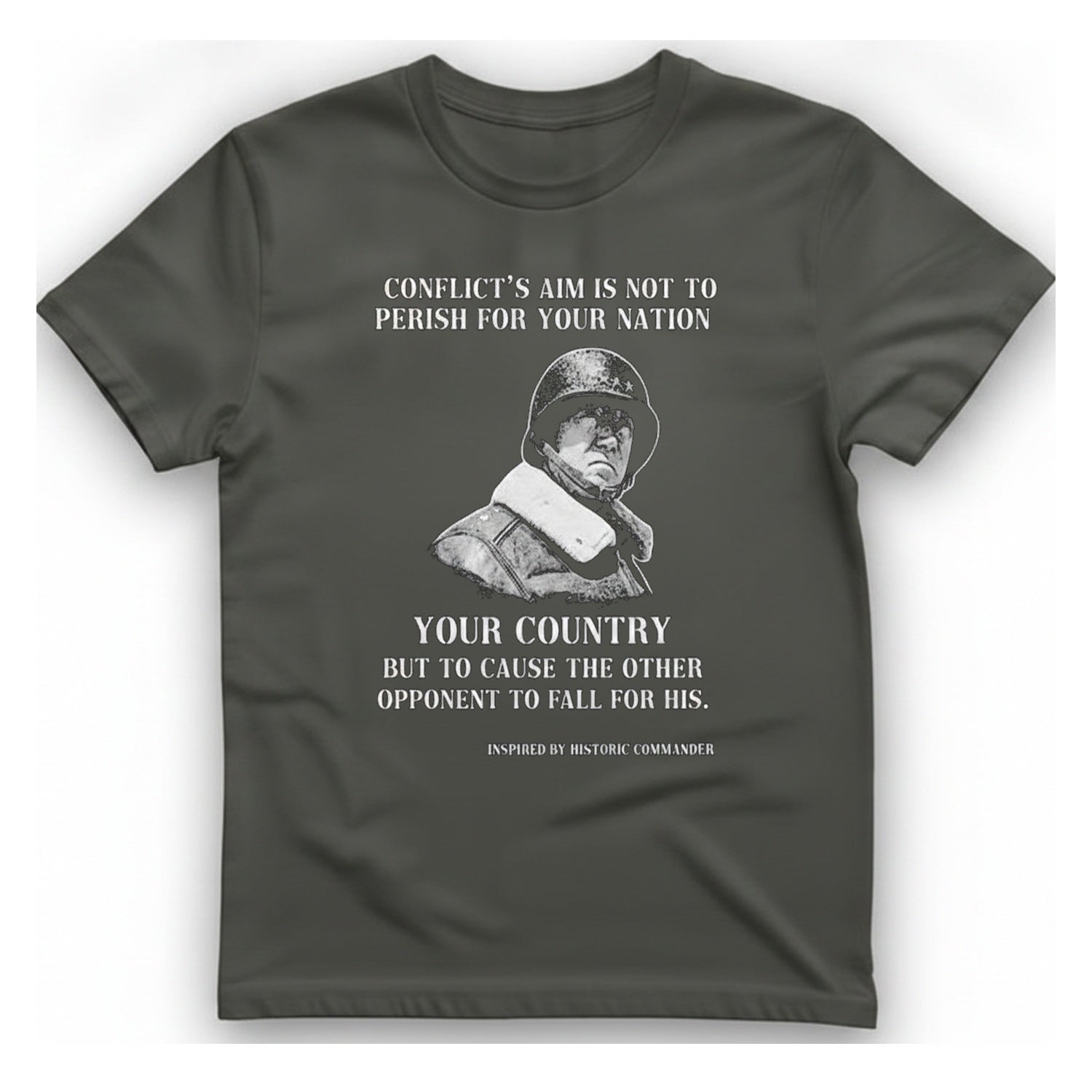 Historic Commander Quote T-Shirt - Charcoal front