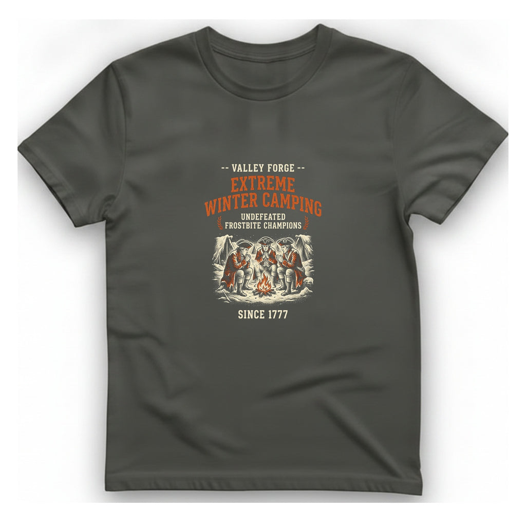 Valley Forge Winter Camping T-Shirt - Charcoal front