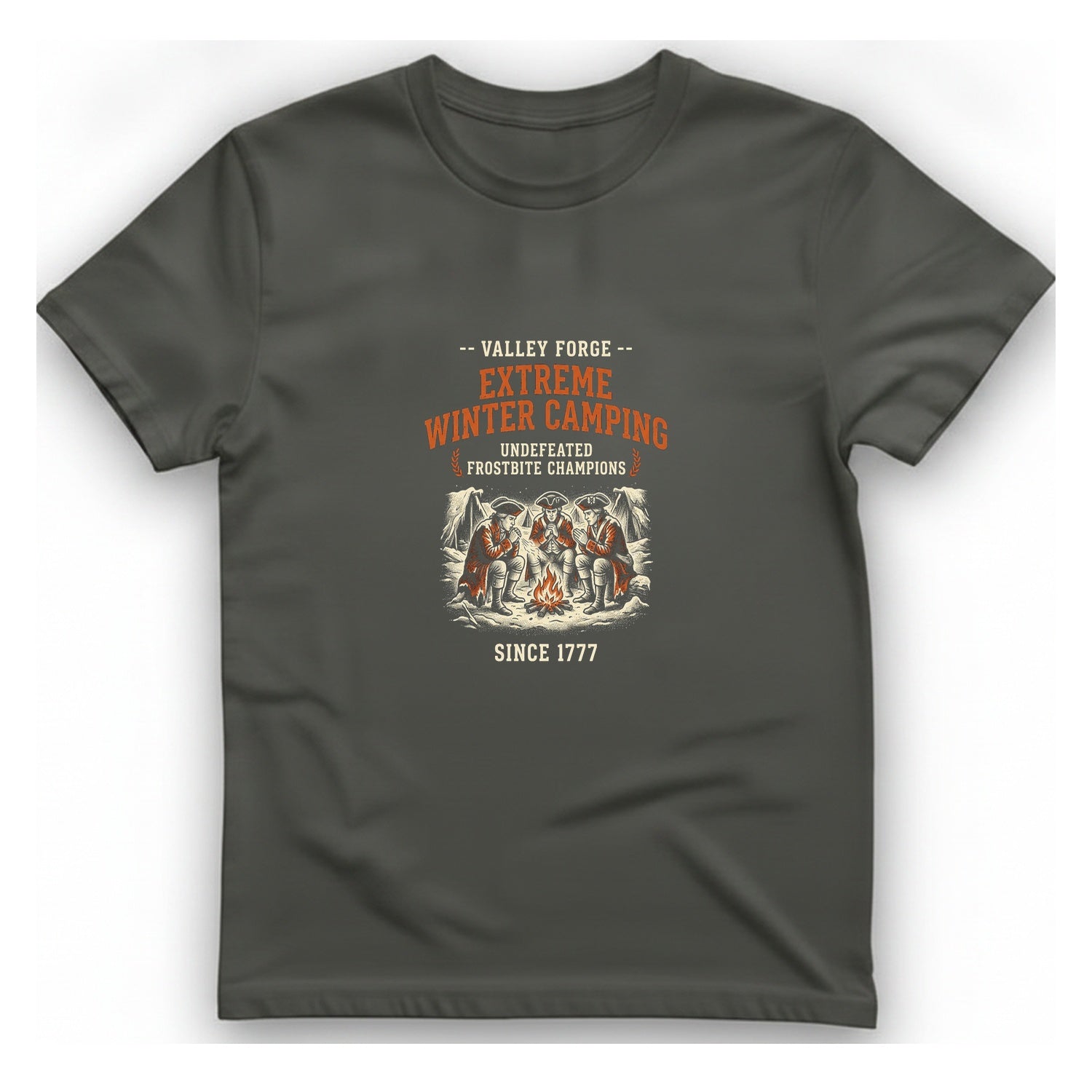 Valley Forge Winter Camping T-Shirt - Charcoal front