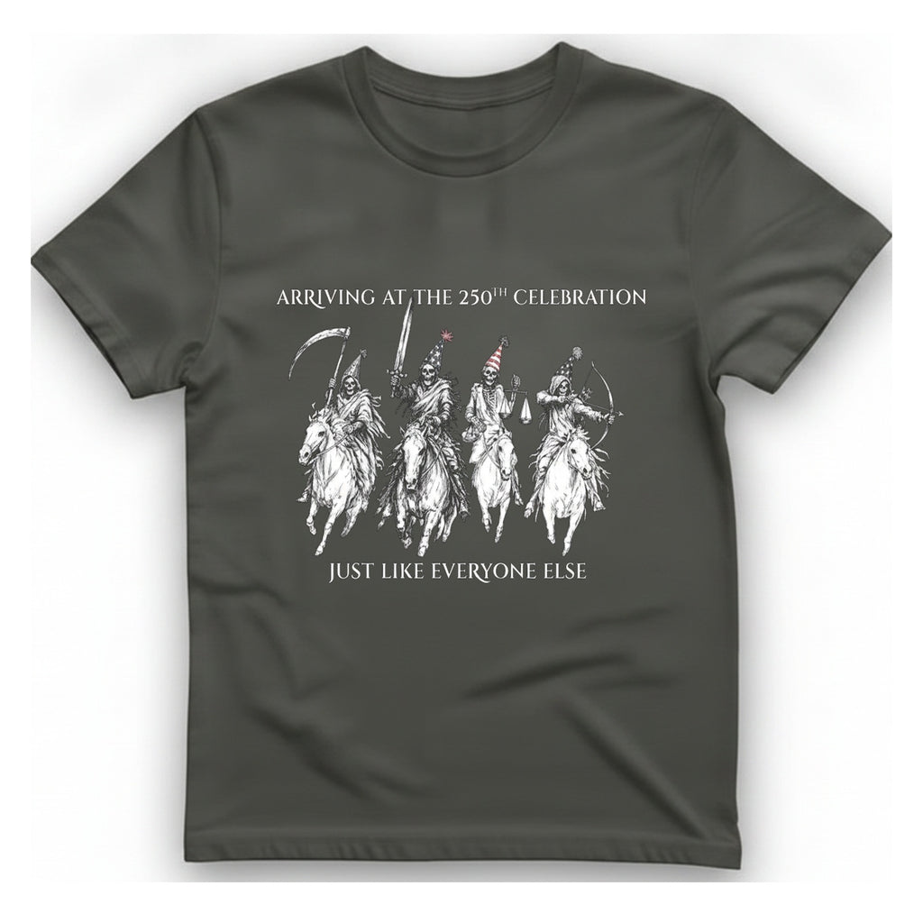 250Th Celebration Arriving T-Shirt - Charcoal front