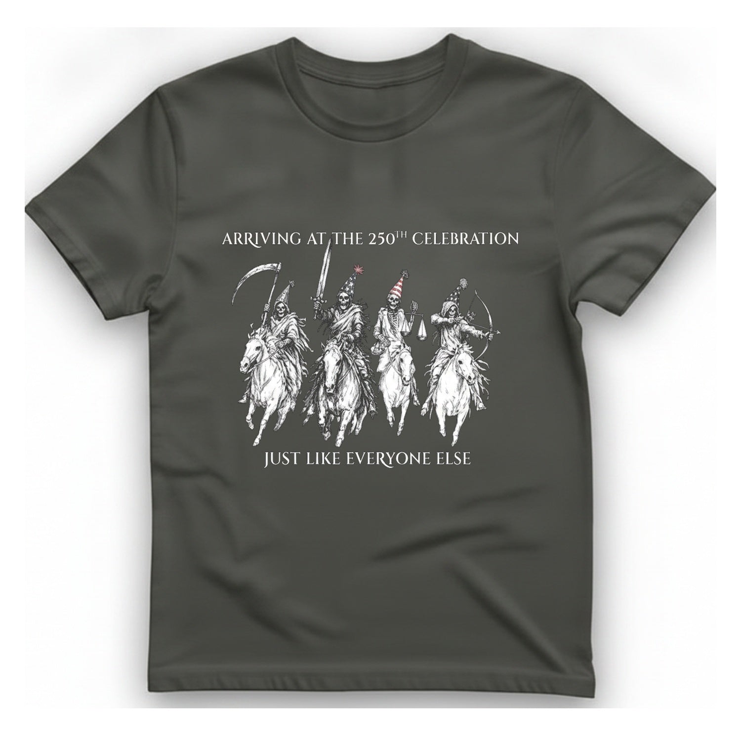 250Th Celebration Arriving T-Shirt - Charcoal front