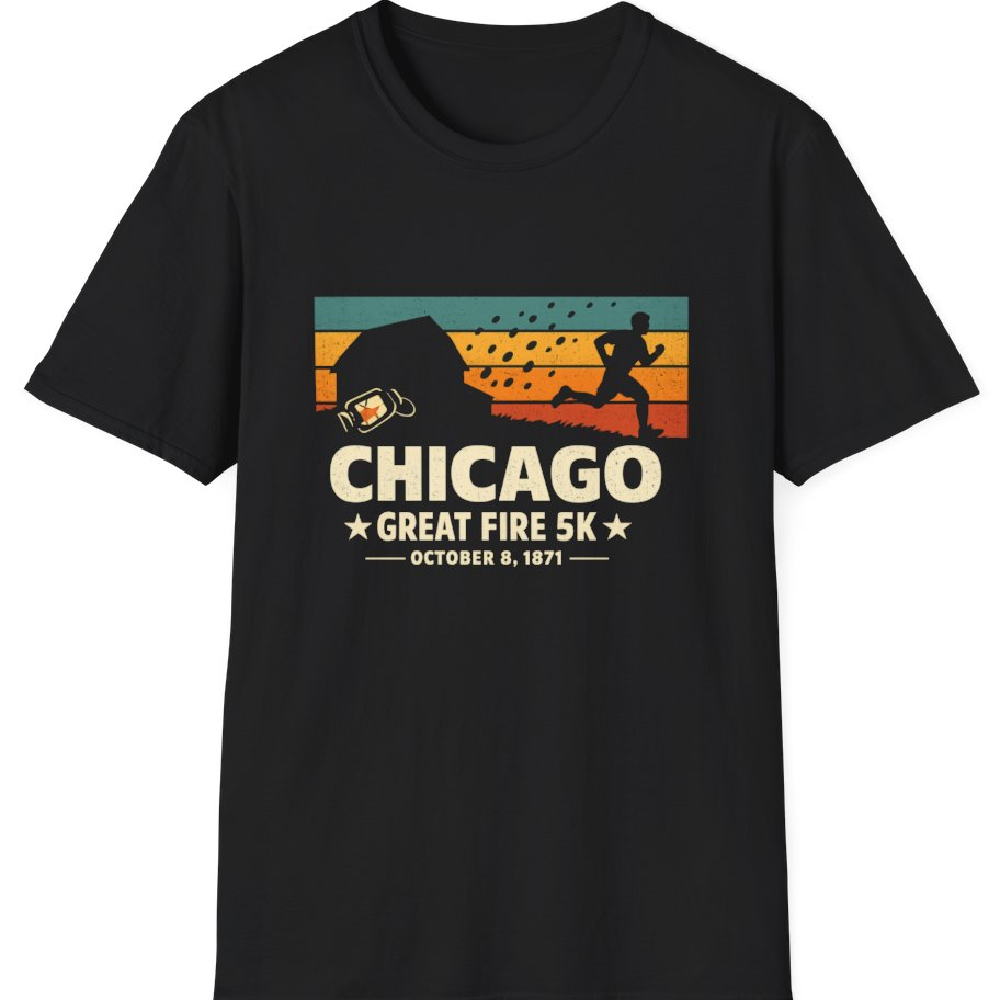Chicago Great Fire 5K Retro T-Shirt - Black front