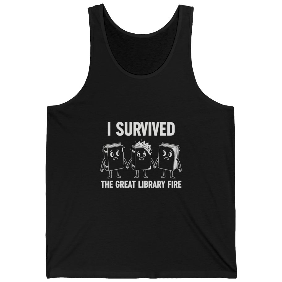 I Survived The Great Library Tank Top - Black front