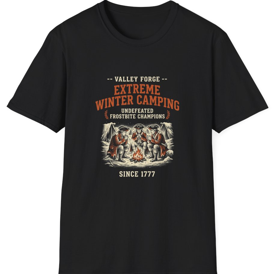 Valley Forge Winter Camping T-Shirt - Black front