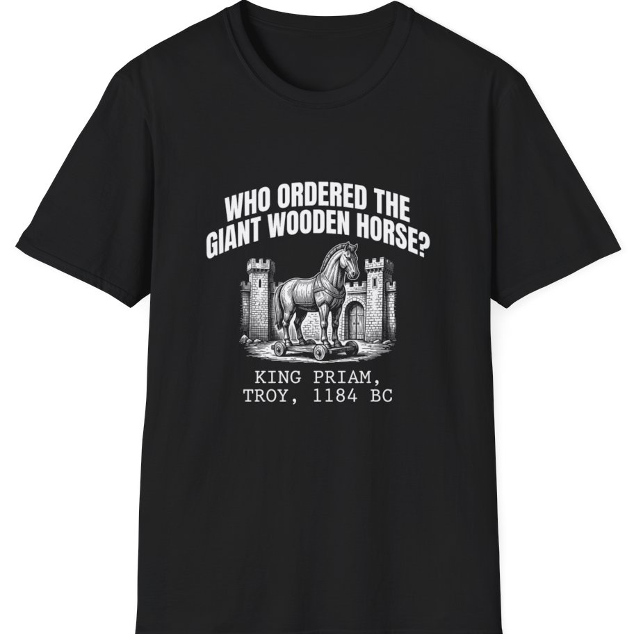 Trojan Wooden Horse T-Shirt - Black front