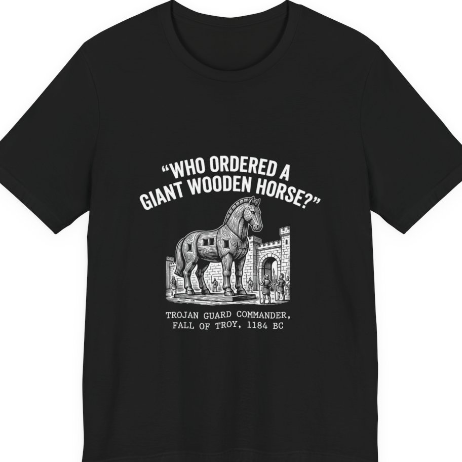 Trojan Horse Deadpan Satire Premium Tee - Black front