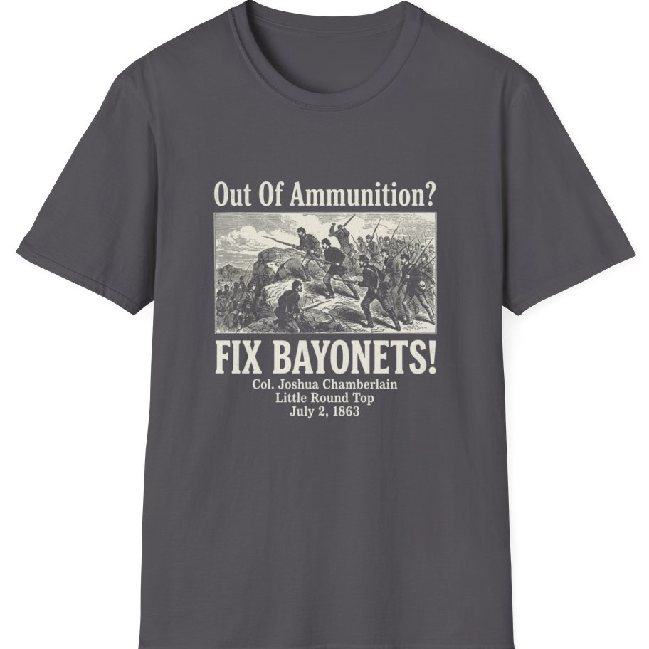 Out of Ammunition Fix Bayonets T-Shirt - Charcoal front