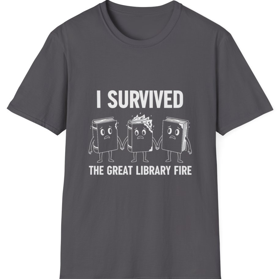 I Survived The Great Library T-Shirt - Charcoal front