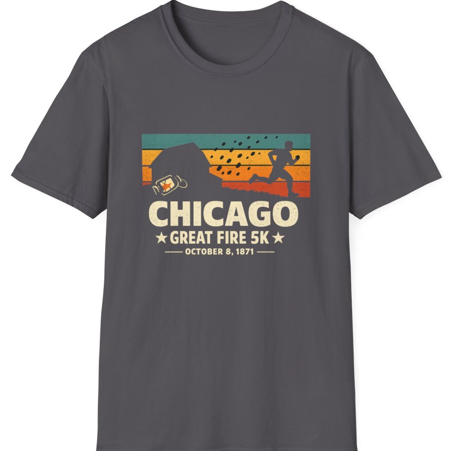 Chicago Great Fire 5K Retro T-Shirt - Charcoal front