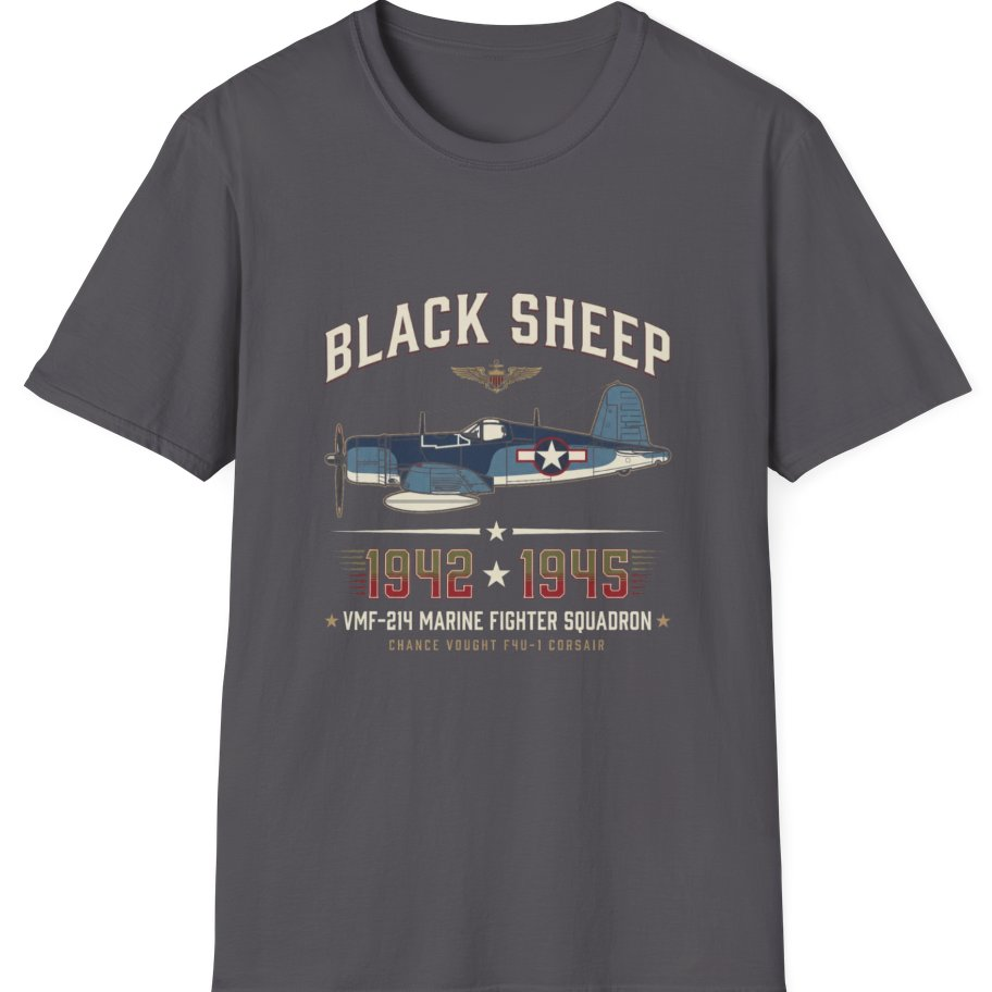 Black Sheep Squadron Crest T-Shirt - Charcoal front