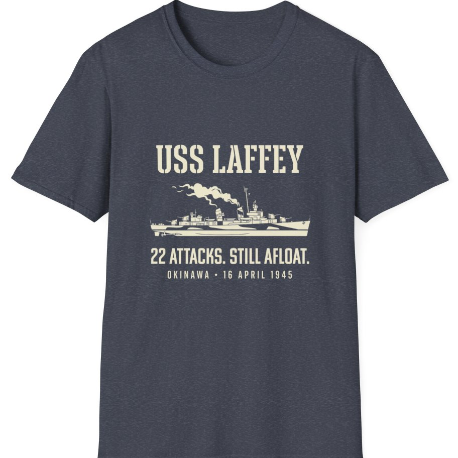 Uss Laffey Okinawa Destroyer T-Shirt - Heather Navy front