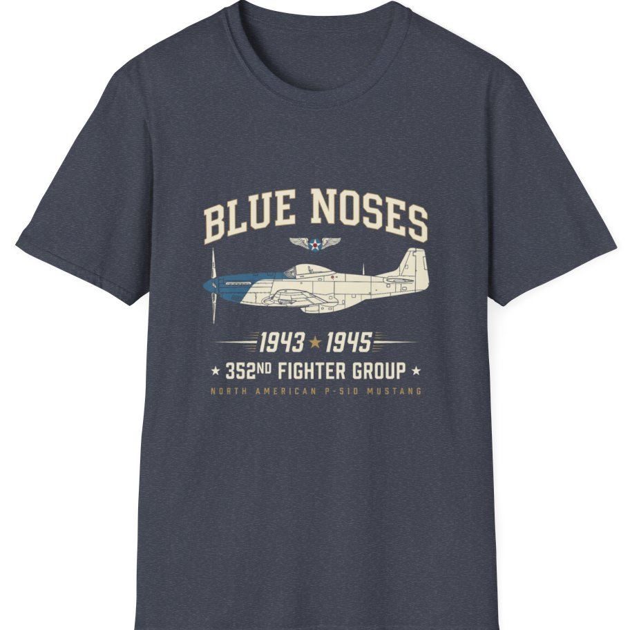 Blue Nosed Fighter Group T-Shirt - Heather Navy front