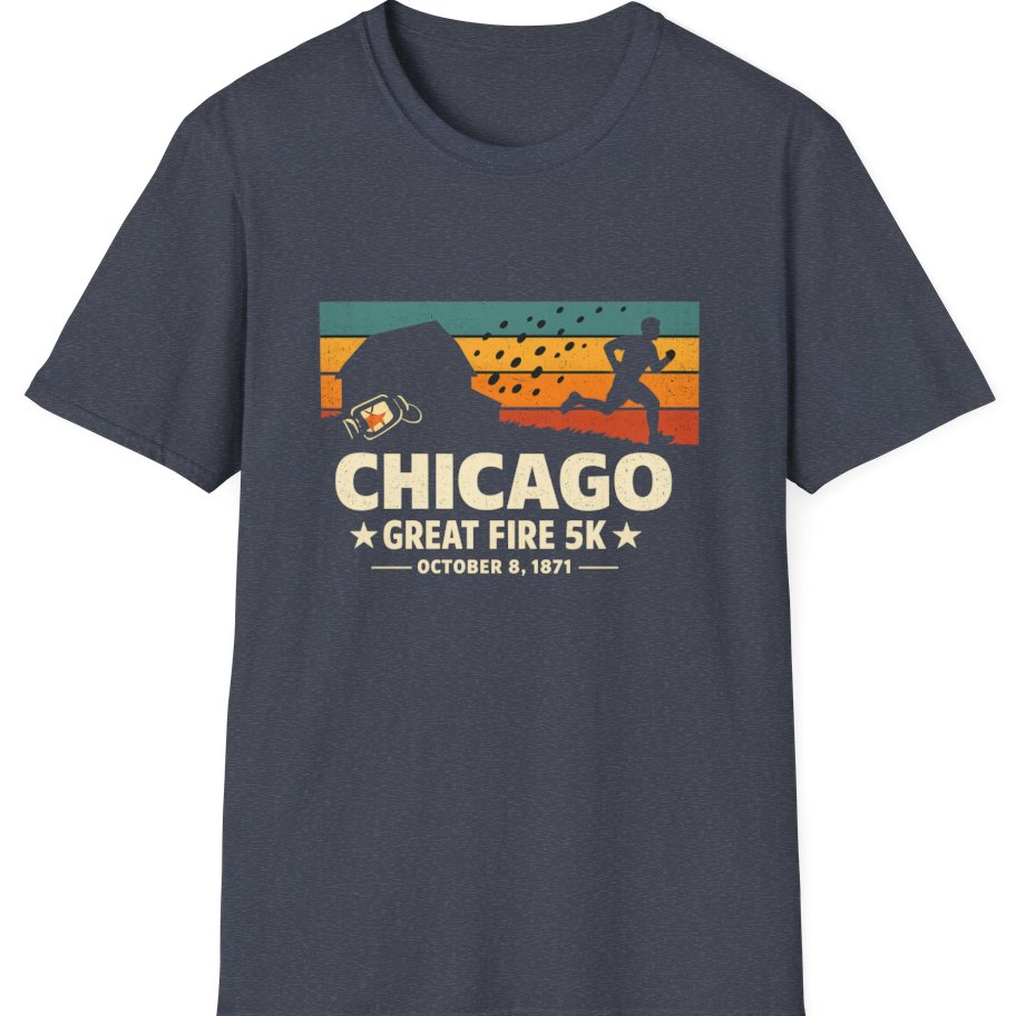 Chicago Great Fire 5K Retro T-Shirt - Heather Navy front