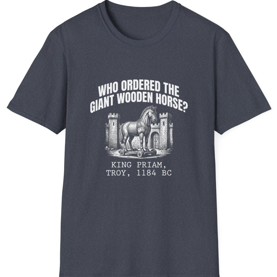 Trojan Wooden Horse T-Shirt - Heather Navy front