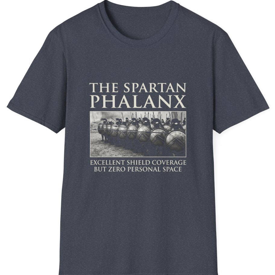Spartan Phalanx Review T-Shirt - Heather Navy front